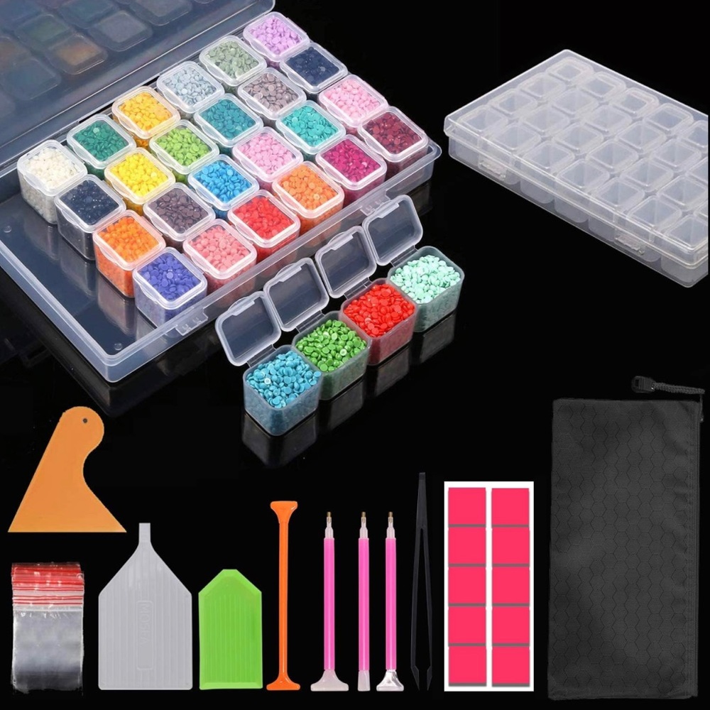 2Pack 28 Slots Diamond Painting Containers Portable Plastic Bead Storage Set
